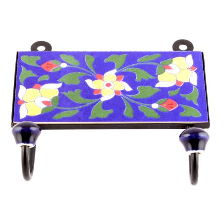 Navy Blue Ceramic Floral Tiles Hooks